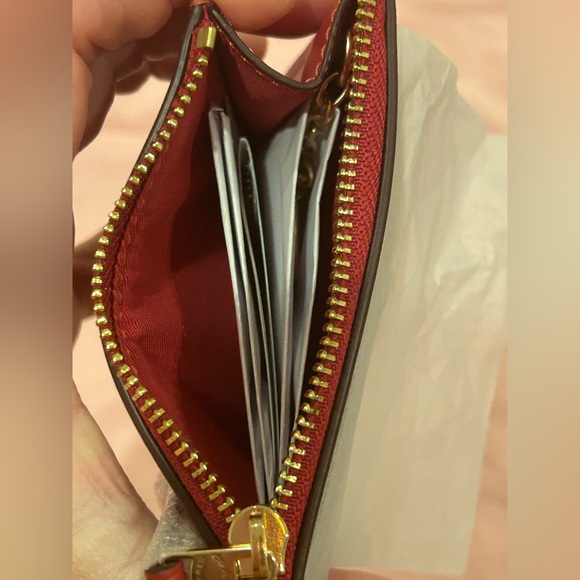 Coach Mini Skinny Brown and Red Leather ID Case - Picture 6 of 10